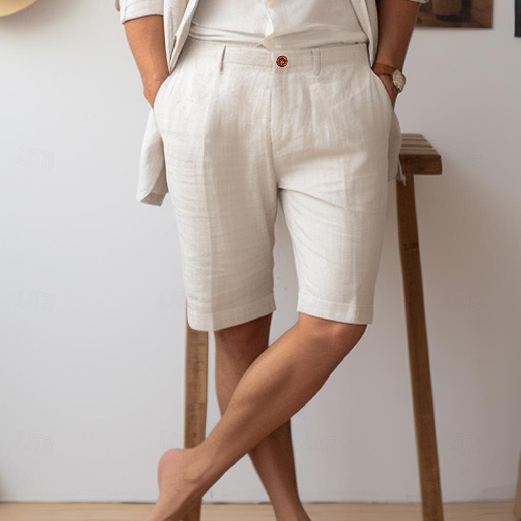 40% Linen Men's Shorts Linen Shorts Summer Shorts Button Up Pocket Plain Breathable Comfortable Short Daily Vacation Going out Classic Casual White Navy Blue 2025 - $25.99 –P1
