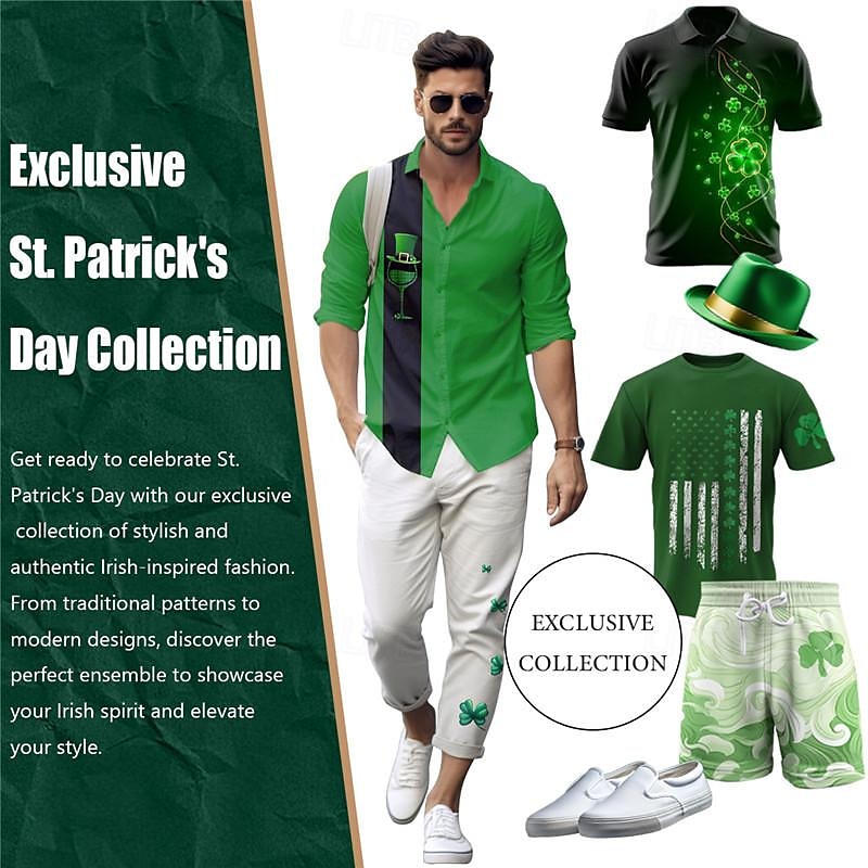 St Paddys St.Patrick's Day Shamrock Classic Men's Casual 3D Printed Dress Pants Flat Front Straight-Leg Relaxed-fit Polyester Medium Waist Pants Outdoor Street Wear to Work Daily Wear S TO 3XL 2026 - $29.99 –P2