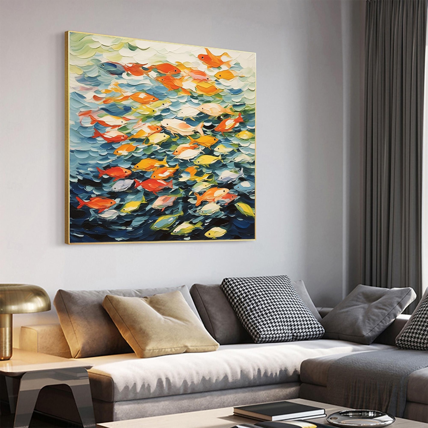 dipinto a olio originale fatto a mano con pesci rossi colorati su tela per la decorazione domestica con cornice allungata/senza cornice interna del 2025 a $161.99 –P1