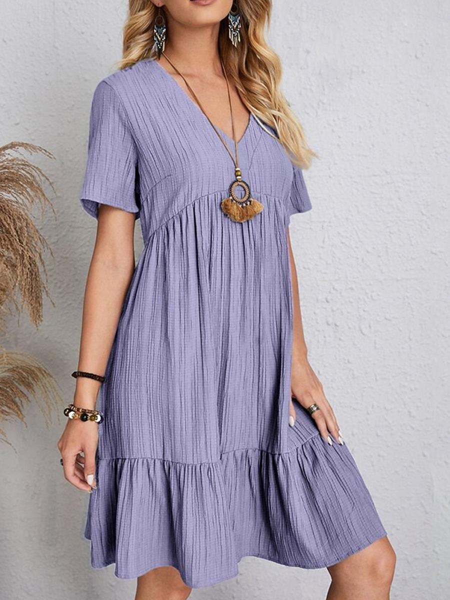 Γυναικεία Μίνι φόρεμα Λινό από ψεύτικο βαμβάκι Φόρεμα ριχτό Καθημερινό φόρεμα Καλοκαιρινό φόρεμα Κομψό στυλ street Βασικό Διακοπές Δρόμος Ημερομηνία Χαλαρή Εφαρμογή Κοντομάνικο Λαιμόκοψη V 2026 - $10.49 –P10