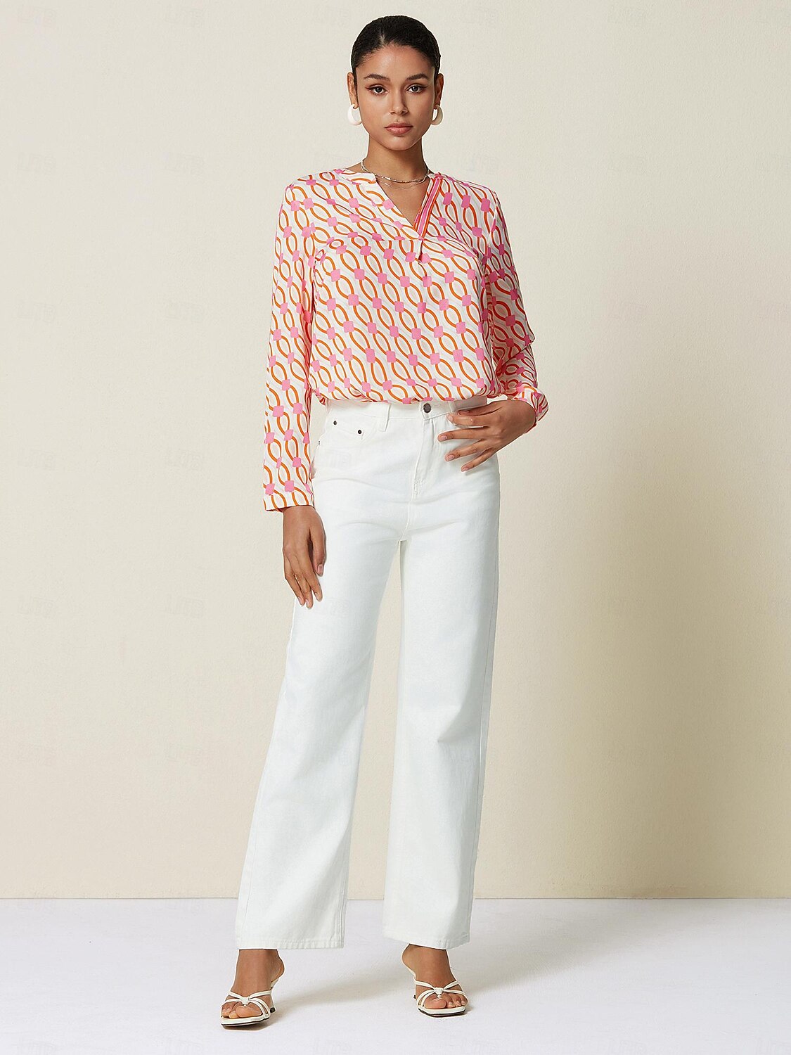 Satin Geometric Button Blouse 2025 - $51.99 –P2