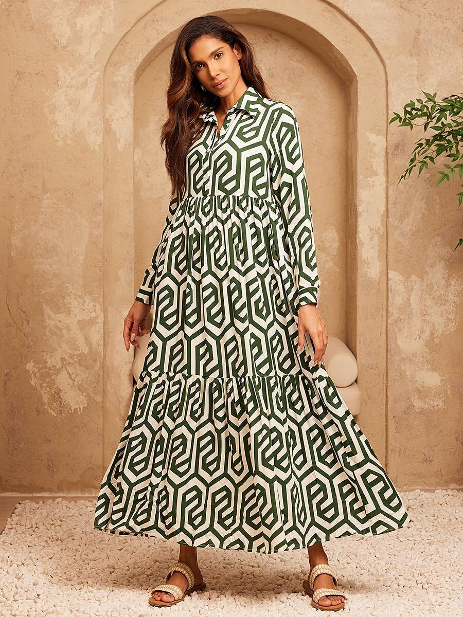 geometrikus mintás maxi ruha üdülő viselet 2025 - $61.99 –P1