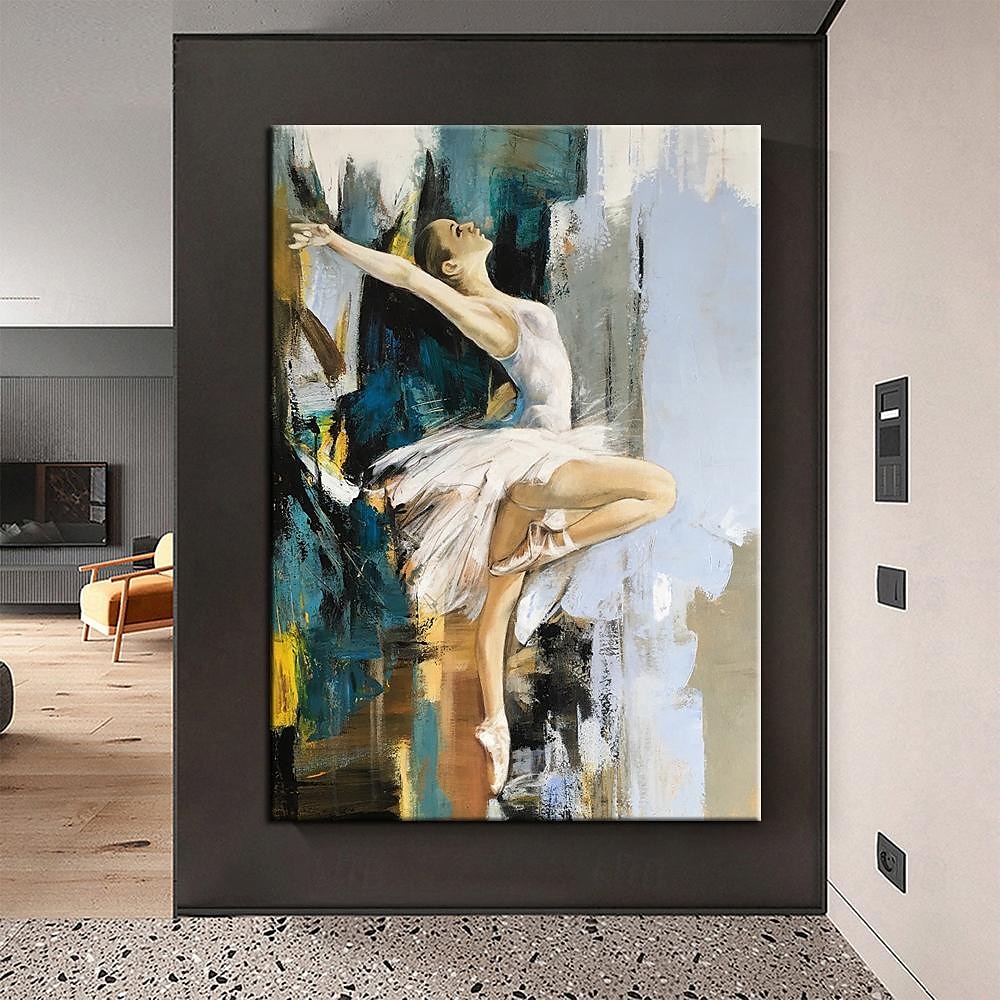 abstract danser olieverfschilderij handgeschilderde kunst aan de grote muur wit ballet schilderij boho muur decor aangepaste schilderij mooi meisje schilderij op canvas voor woonkamer slaapkamer 2025 - $116.99 –P2