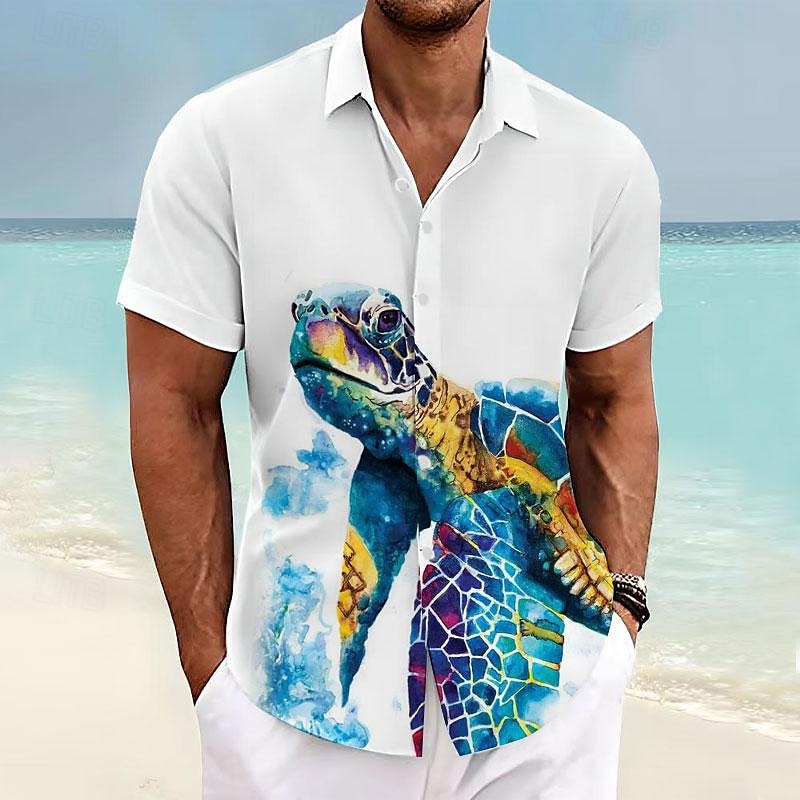 Men's Tropical Turtles Shirt Summer Hawaiian Shirt Aloha Shirt Short Sleeve Shirt Turndown Vacation Hawaiian Outdoor Vacation Hawaiian White Blue Green S M L 2025 - $24.99 –P6