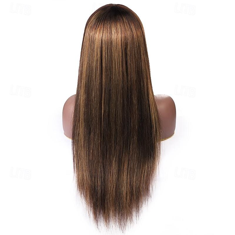 p4/27 Highlight-Perücken aus glattem Echthaar mit Pony, maschinengefertigt, 150 % Dichte, 30,5–66 cm 2025 - $99.99 –P2