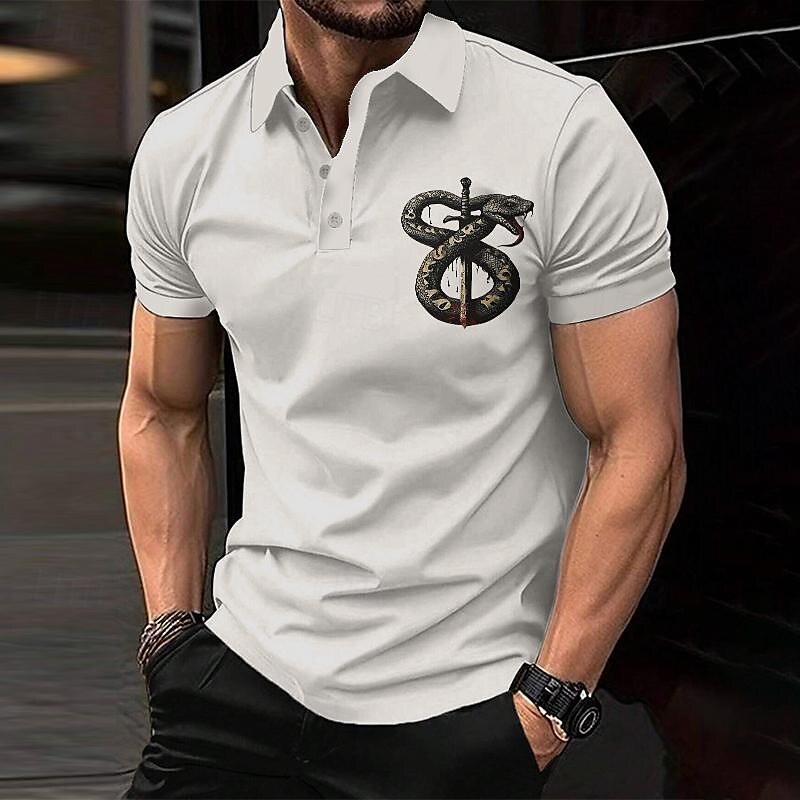 Voor heren Slang Poloshirts Golfshirt Korte mouw Poloshirt Overhemden met kraag Casual Grappig Streetwear Vakantiekleding Feestoutfits Knop 3D-afdrukken Zomer Lente Herfst Zwart Wit Khaki 2025 - $22.99 –P14