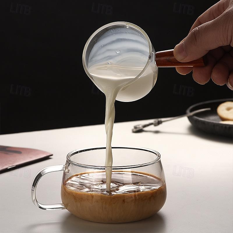 50-80ml szklana miarka do espresso z podwójnymi ustami, szklany dzbanek na mleko z drewnianym uchwytem, szklana miarka do kubków kubek 2025 - $6.99 –P6