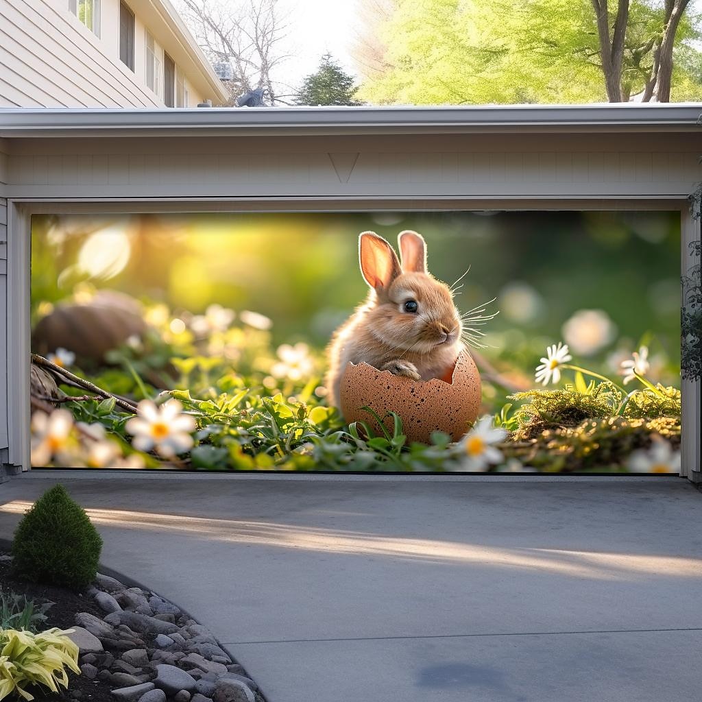 vårspiser kanin utendørs garasjeportdeksel banner vakkert stort bakteppe dekorasjon for utendørs garasjeport hjem veggdekorasjoner arrangement fest parade 2026 - $37.99 –P12