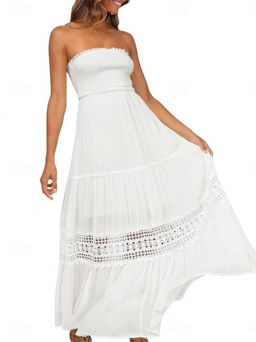 Damen Langes Kleid Maxikleid Weißes Kleid Freizeitkleid Weißes Spitzenhochzeitskleid Boho-Kleid Streetwear Maxi A-Linie Straße Date Lässiger Schnitt Ärmellos Trägerlos Schwarz Weiß Gelb Minzgrün 2025 - $46.99 –P14