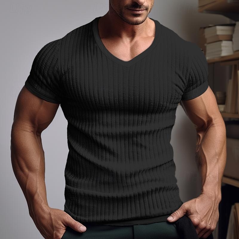 Pánské Tričko Tričko s žebrovaným úpletem Tričko Top Krátké rukávy Do V Léto Bez vzoru Pit Strip Módní Designové Základní Dovolená ulice Jdeme ven Černá Bílá Khaki Top tričko pro muže 2025 - $17.99 –P2