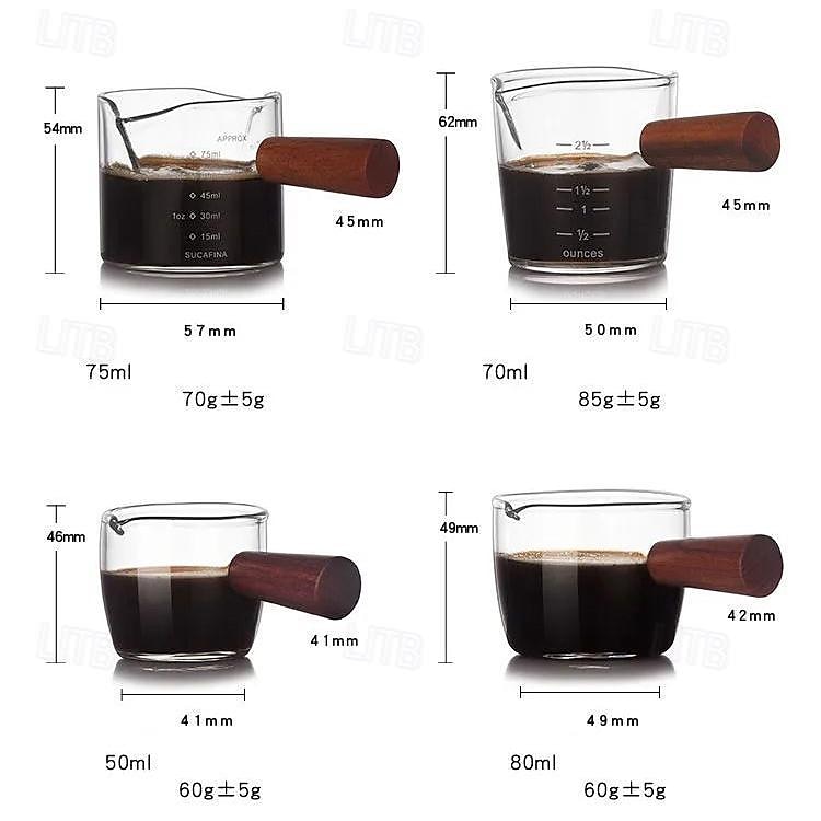 50-80ml szklana miarka do espresso z podwójnymi ustami, szklany dzbanek na mleko z drewnianym uchwytem, szklana miarka do kubków kubek 2025 - $6.99 –P2