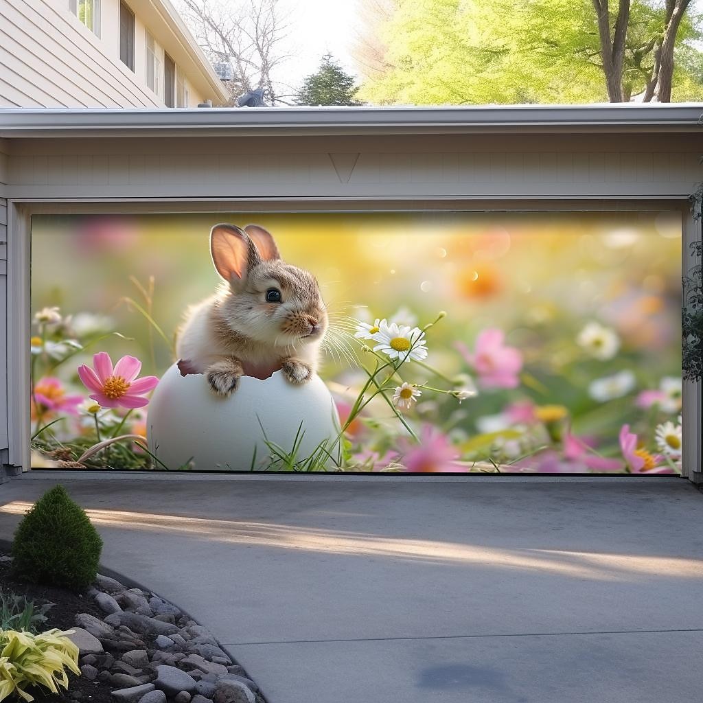 vårspiser kanin utendørs garasjeportdeksel banner vakkert stort bakteppe dekorasjon for utendørs garasjeport hjem veggdekorasjoner arrangement fest parade 2026 - $37.99 –P6