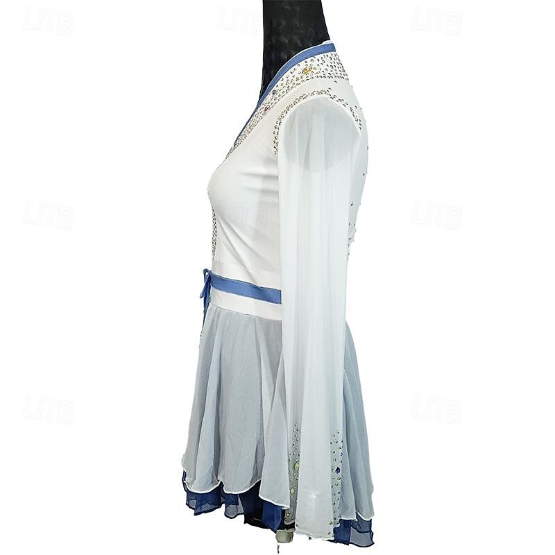 Figure Skating Dress Women's Girls' Ice Skating Dress White Patchwork Asymmetric Hem Mesh Spandex Stretchy Training Practice Professional Skating Wear Crystal / Rhinestone Long Sleeve Ice Skating 2025 - $242.99 –P7