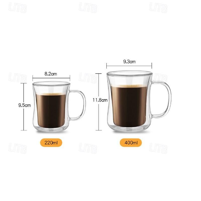 dobbel vegg glass kaffekopper - 13,5 oz diner kaffekrus sett med 2 glass kaffekopper. isolert kaffekrus, cappuccinokopp, lattekopp. glass som ikke svetter, klare krus for varme drikker 2025 - $13.99 –P1