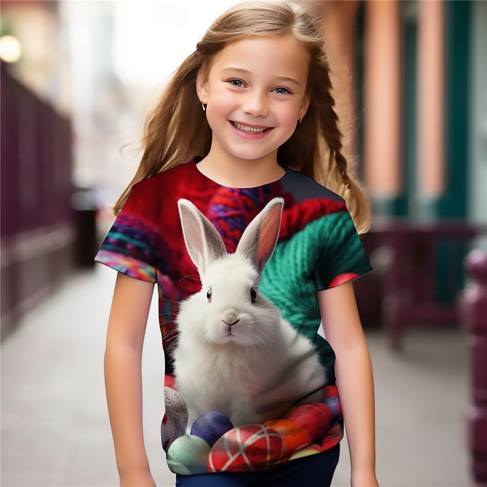 Pâques Fille 3D Lapin Tee-shirts Chemises Manche Courte 3D effet Eté Actif Mode Le style mignon Enfants 3-12 ans Col Ras du Cou Extérieur Casual du quotidien Standard de 2026 ? $15.49 –P4