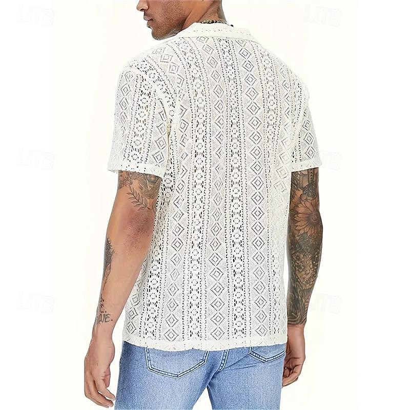 Men's Summer Shirt Casual Shirt Button Up Shirt Black White Short Sleeve Plain Argyle Camp Collar Vacation Holiday Lace Clothing Apparel Polyester Fashion Casual Comfortable 2026 - $21.99 –P3