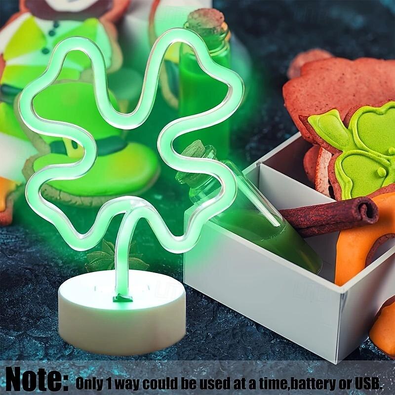 1шт неоновая лампа клеверного света, светодиодная форма клевера с цоколем USB, светодиодная зеленая декор на батарейках, для комнаты, офиса, ул. Оформление вечеринки ко Дню Святого Патрика (зеленое) 2025 - $12.99 –P5