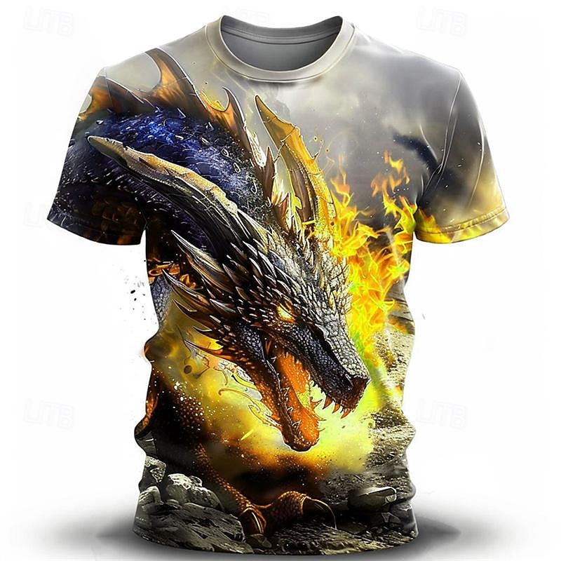 Voor heren Grafisch Draak T-shirt Korte mouw T-shirt 3D-afdrukken Strakke ronde hals Overhemd Casual Subcultuur Buitensporten Dagelijks Feestdagen Geel blauw Paars Lente zomer Kleding S M L XL 2XL 3XL 2026 - $19.49 –P8