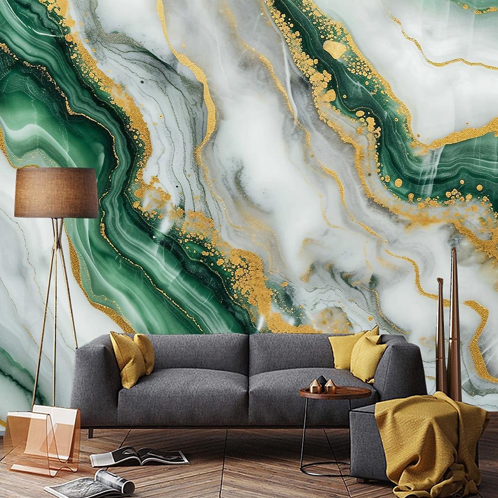 Cool Wallpapers Green Gold 3D Wallpaper Wall Mural Marble Abstract Roll Sticker Peel and Stick Removable PVC/Vinyl Material Self Adhesive/Adhesive Required Wall Decor for Living Room Kitchen Bathroom 2025 - $18.99 –P2
