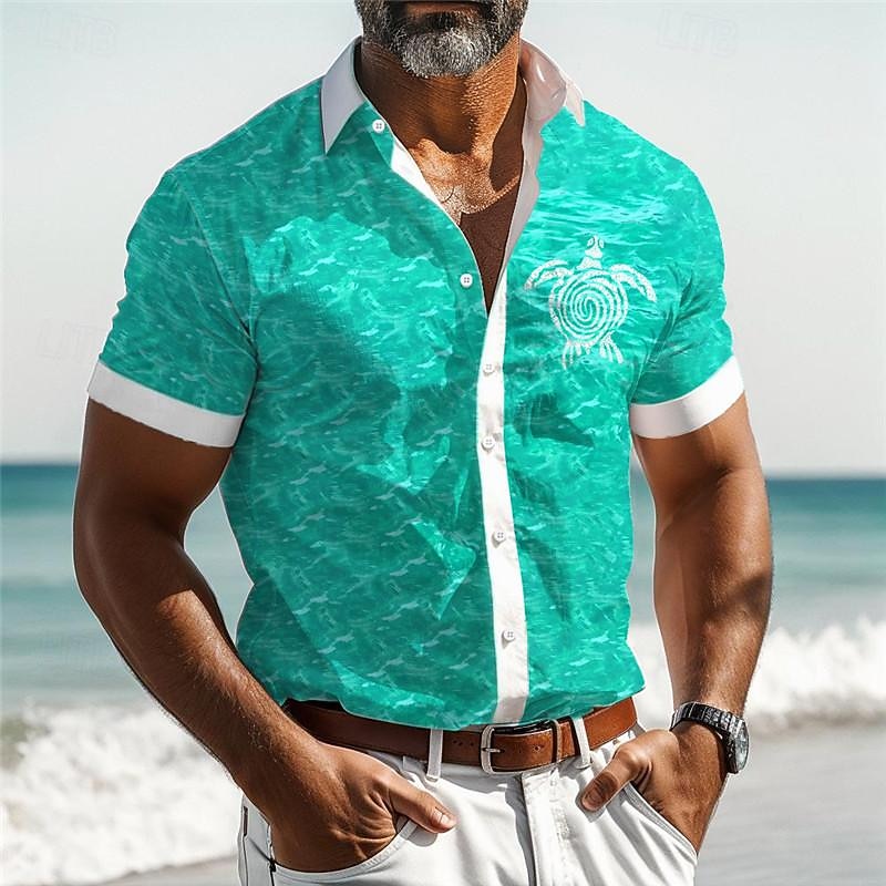 Hombre Tropical tortugas Camisa camisa hawaiana Manga Corta Camisa Cuello Vuelto Vacaciones Hawaiano Exterior Vacaciones Hawaiano Azul Verde Trébol Gris S M L 2026 - $25.99 –P4
