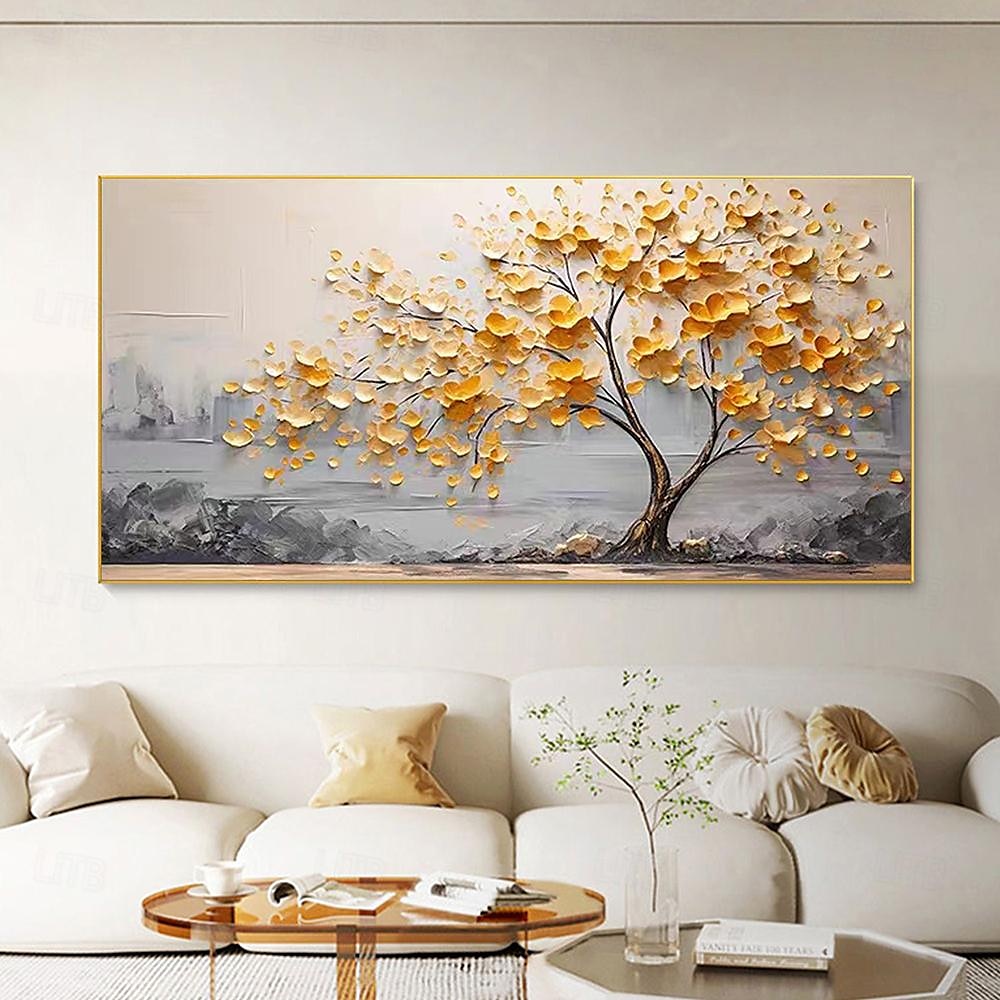 Hand painted  Cherry Tree Oil Painting on Canvas Large handmade Textured gold tree oil painting Wall Art Abstract Blooming Tree Painting for Bedroom hotel Wall Decor Nature Art Decor 2025 - $83.99 –P1