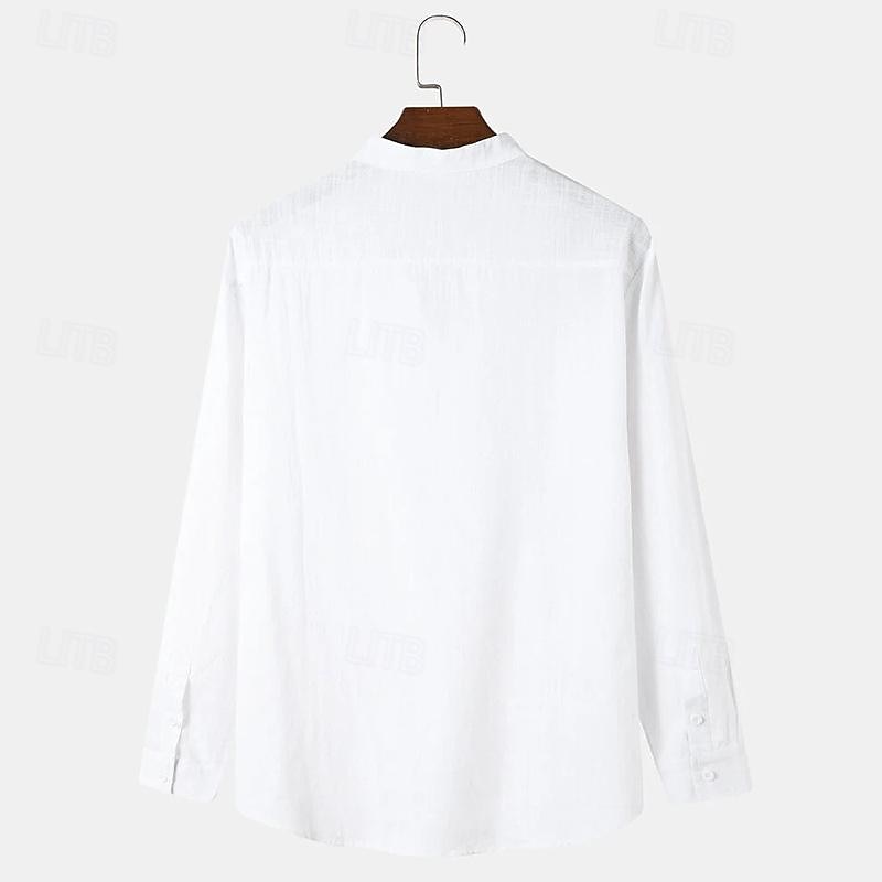 Per uomo Camicia camicia di lino Camicia in lino e cotone Camicia in cotone bianco Camicia estiva Camicia da spiaggia Liscio Hawaiano Per eventi Nero Bianco Marrone Manica lunga A V Primavera del 2025 a $24.99 –P2