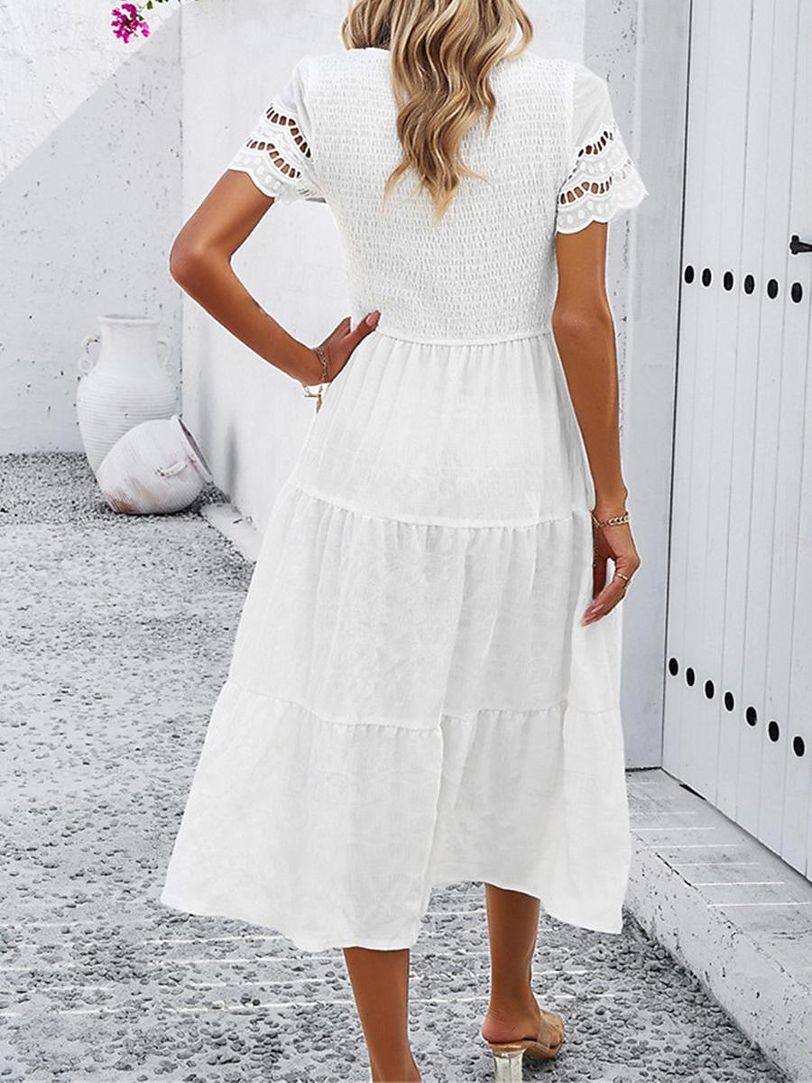 Mulheres Vestido branco Vestido midi Com Transparência Patchwork Encontro Férias Roupa de rua Básico Gola Redonda Manga Curta Preto Branco Marron Cor de 2025 por $52.99 –P19