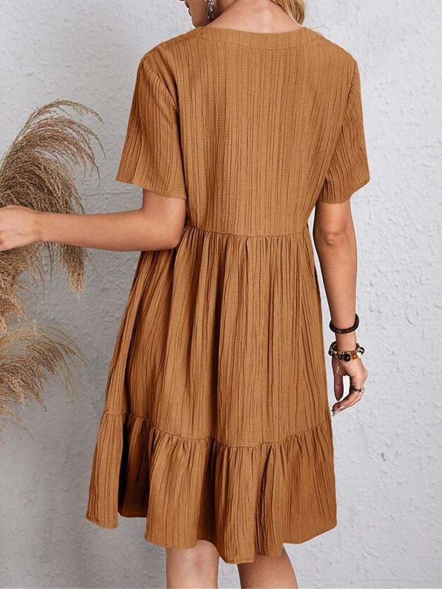 Γυναικεία Μίνι φόρεμα Λινό από ψεύτικο βαμβάκι Φόρεμα ριχτό Καθημερινό φόρεμα Καλοκαιρινό φόρεμα Κομψό στυλ street Βασικό Διακοπές Δρόμος Ημερομηνία Χαλαρή Εφαρμογή Κοντομάνικο Λαιμόκοψη V 2026 - $10.49 –P2