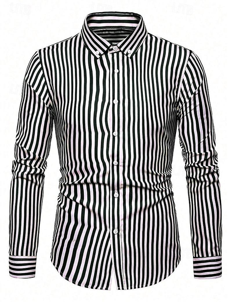 Herren Hemd Sommerhemd Knopfhemd Lässiges Hemd Schwarz Rote Blau Langarm Streifen Kargen Täglich Urlaub Bekleidung Brautkleider schlicht Komfortabel Smart Casual 2025 - $22.99 –P2