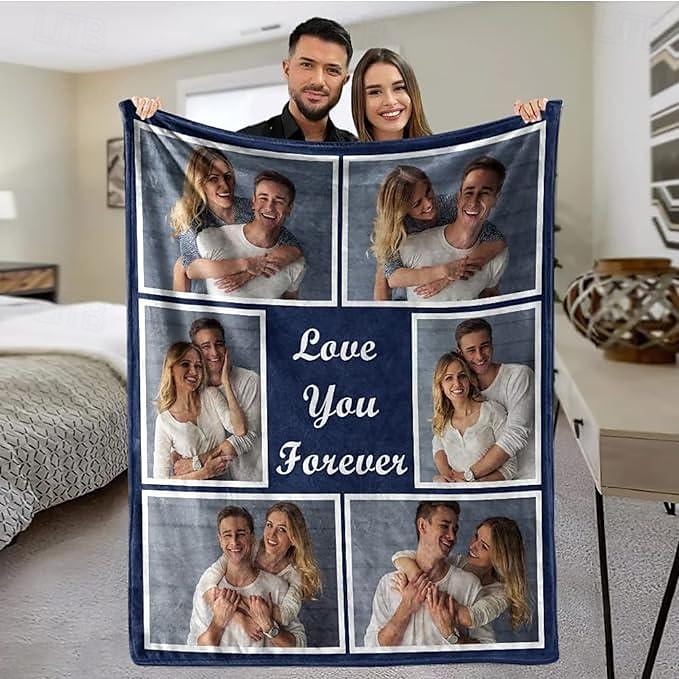 Přizpůsobená deka personalizované dárky 6 fotek personalizované dárky pro páry přizpůsobená deka I Love You dárky narozeninové dárky pro manželku manžela přítelkyni přítele domácí zvířata 2025 - $30.99 –P6