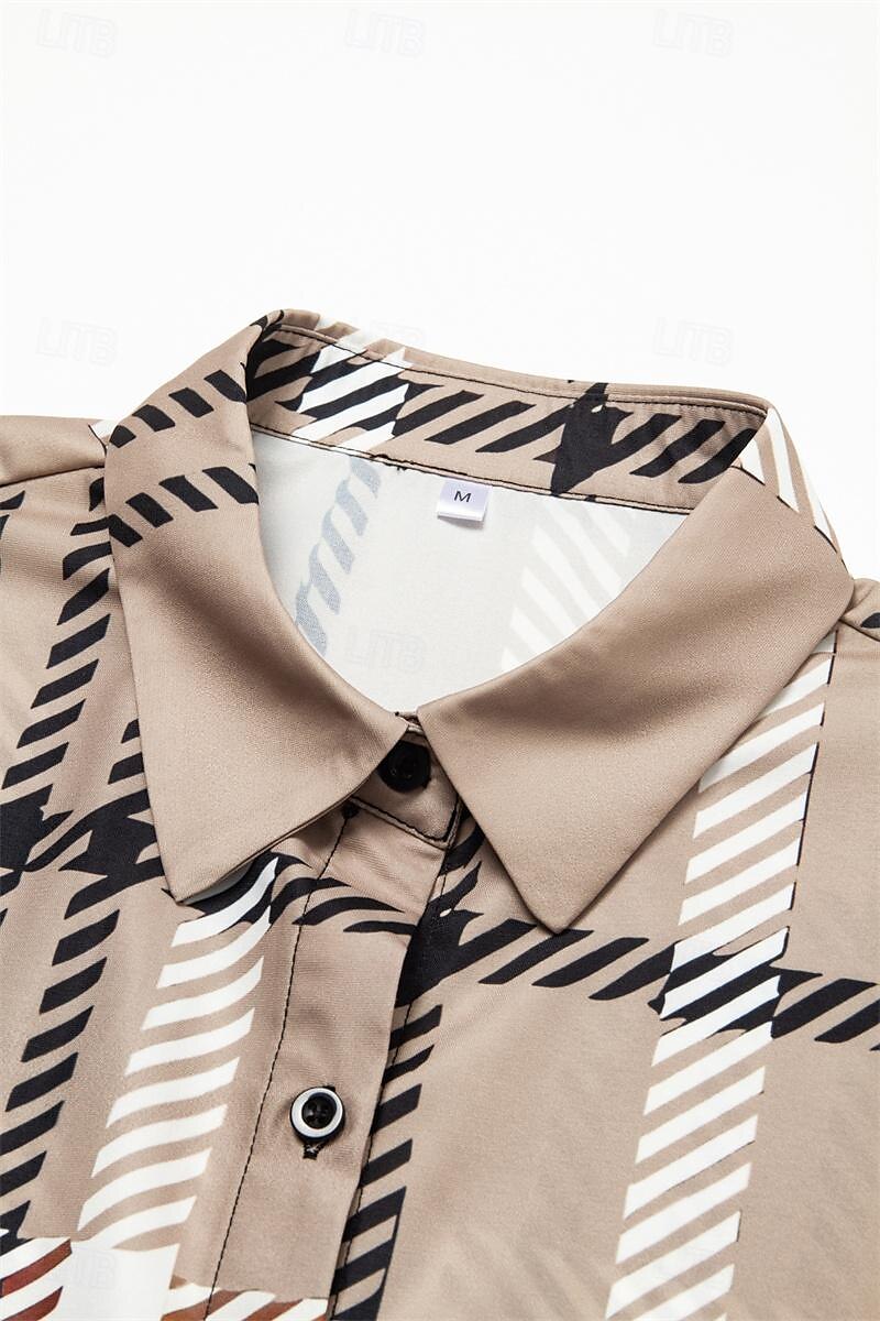 Dámská košile módní kostkovaná s knoflíky dlouhý rukáv běžné tričko s límečkem casual červená modrá khaki šedá jaro a podzim 2025 - $26.99 –P7