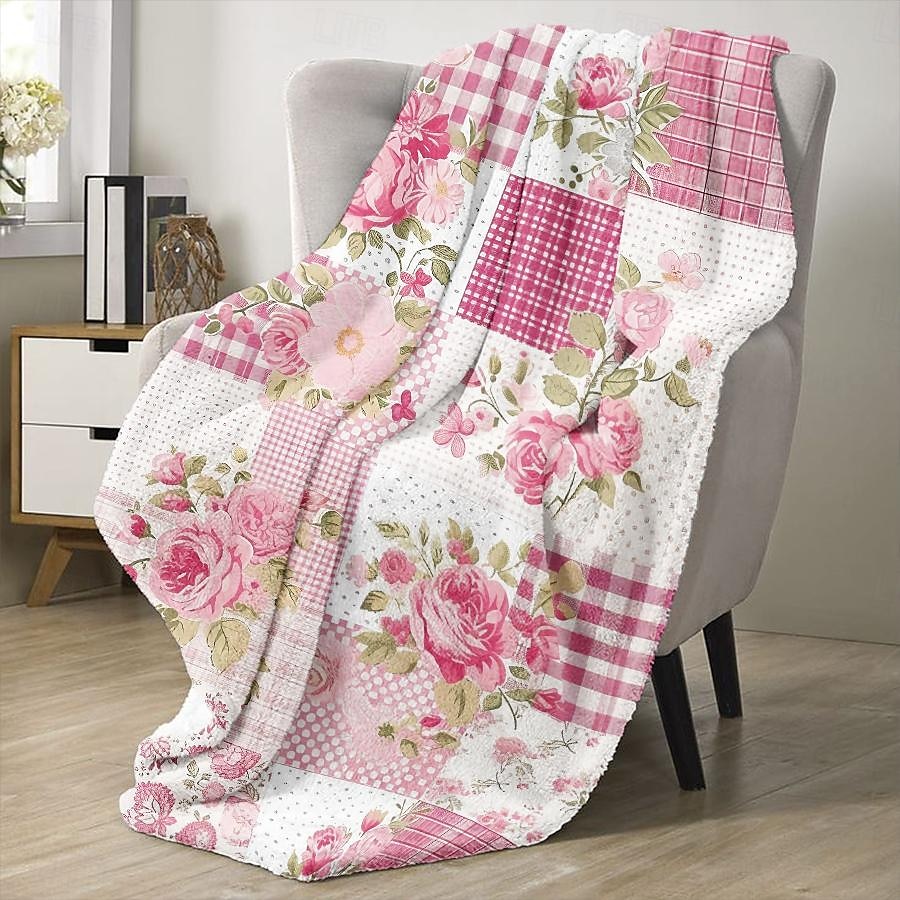 Couverture à motif patchwork en flanelle, grande couverture chaude pour toutes les saisons, cadeaux de 2025 ? $18.99 –P9