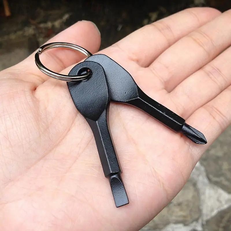 2 stk bærbare phillips & nøkkelringsett med spor med skrutrekker - multifunksjonell mini lommereparasjonsverktøy for campingtilbehør 2025 - $6.99 –P1