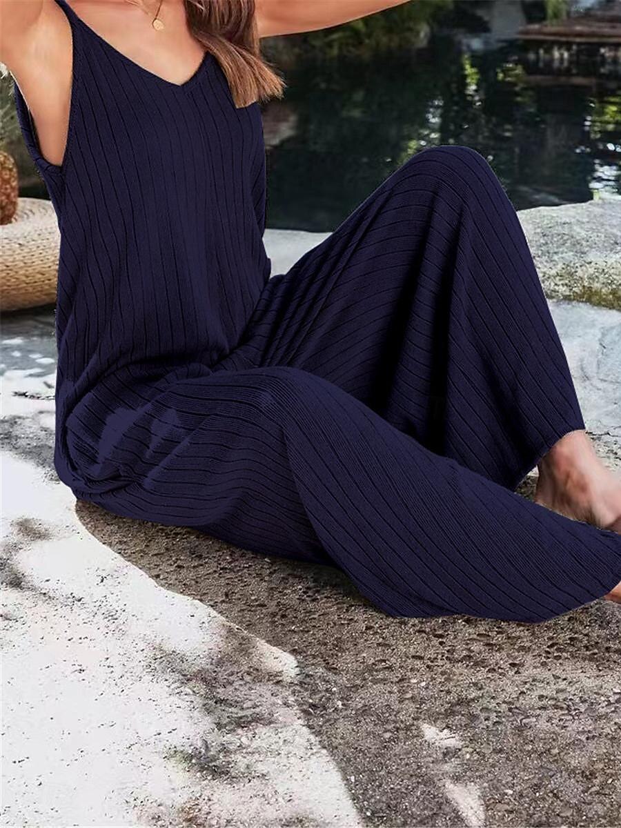 Női Szabályos Jumpsuitek Utcai sikk Tömör szín Ujjatlan V-alakú Nyitott hátú Utca Napi Normál Fekete Fehér Bor Nyár 2025 - $31.99 –P17