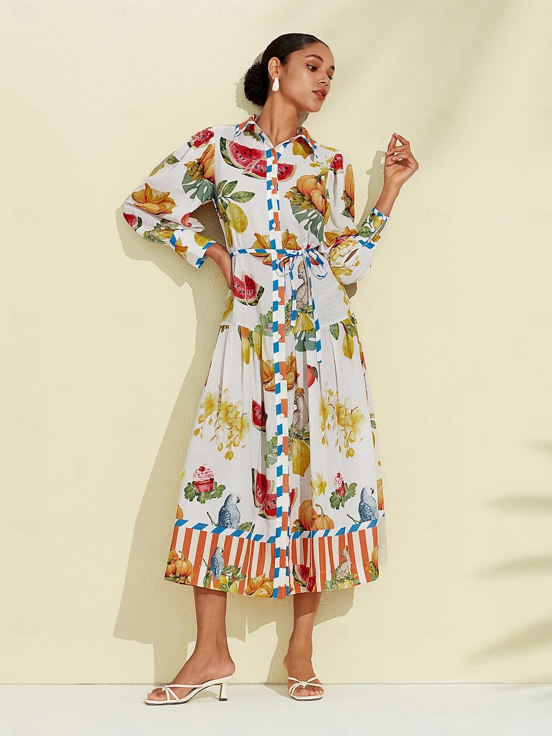 print stripe frukt midi skjorte kjole 2026 - kr.1369 –P7