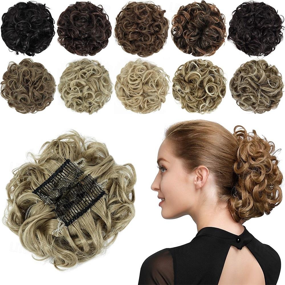 rosenknopp chignon-hårstycke lockigt bulle-förlängningar scrunchie updo syntetiska kammar i rörigt knullhår för kvinnor naturligt blond 2025 - $10.99 –P9