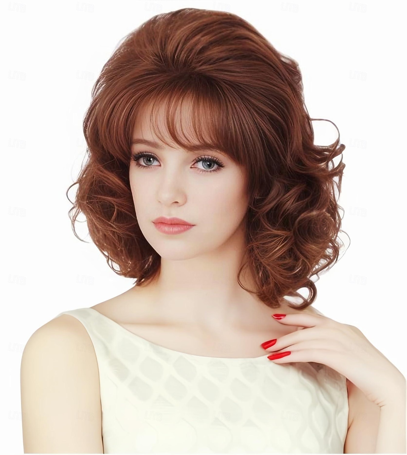 Kurze Vintage-Bienenstock-Perücke in Ingwer-Mischblond mit Pony, lockiges, gewelltes, hitzebeständiges Kunsthaar für Damen, passend für 70er- und 80er-Jahre-Kostüme oder Halloween und Partys 2026 - $19.49 –P7