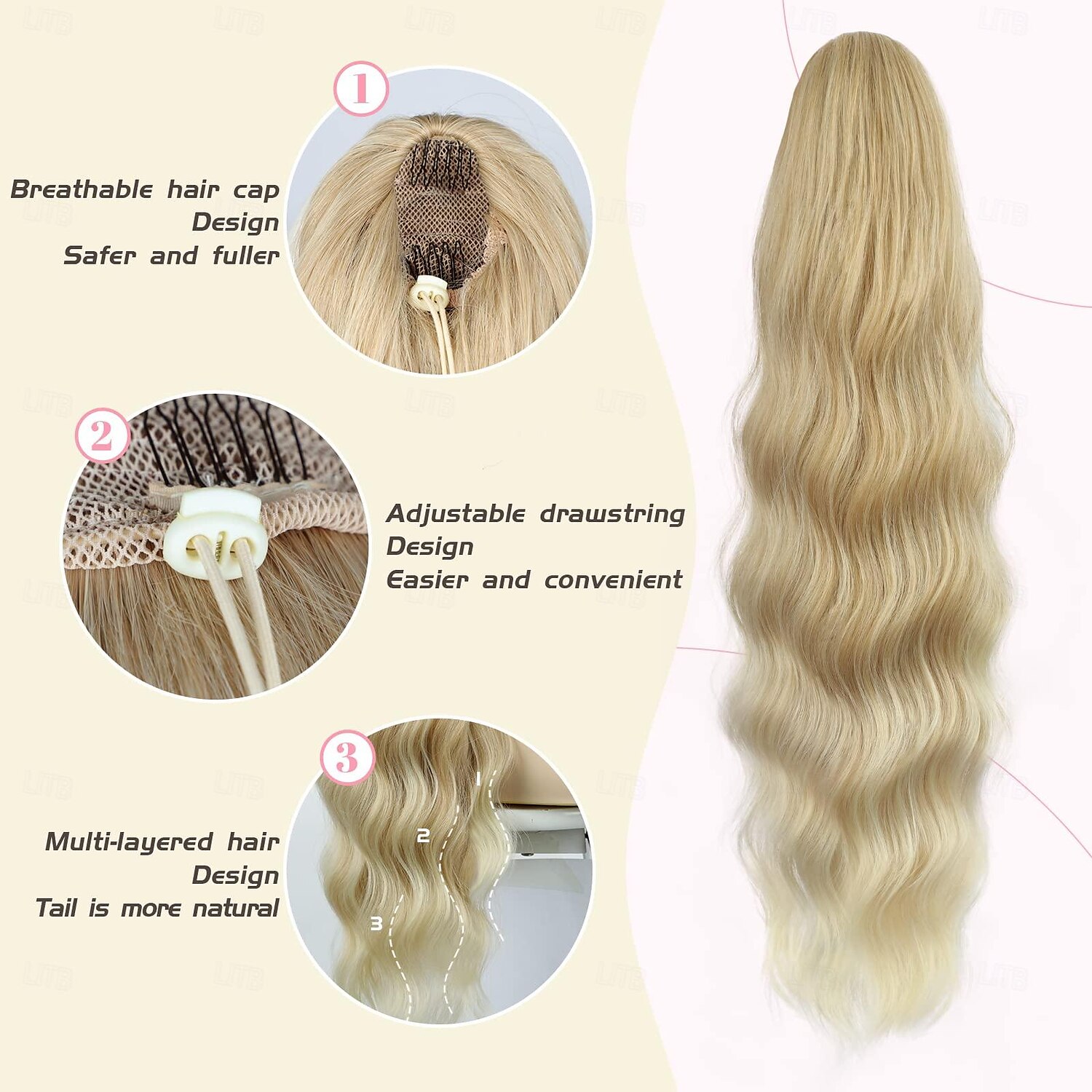 Blonde Ponytail Extension Drawstring Ponytail Hair Extension Clip in Ponytail Extension Long Wavy Ponytail Extension for Women Synthetic Ponytail Hairpiece Pony Tails Hair Extensions 2025 - $14.99 –P4