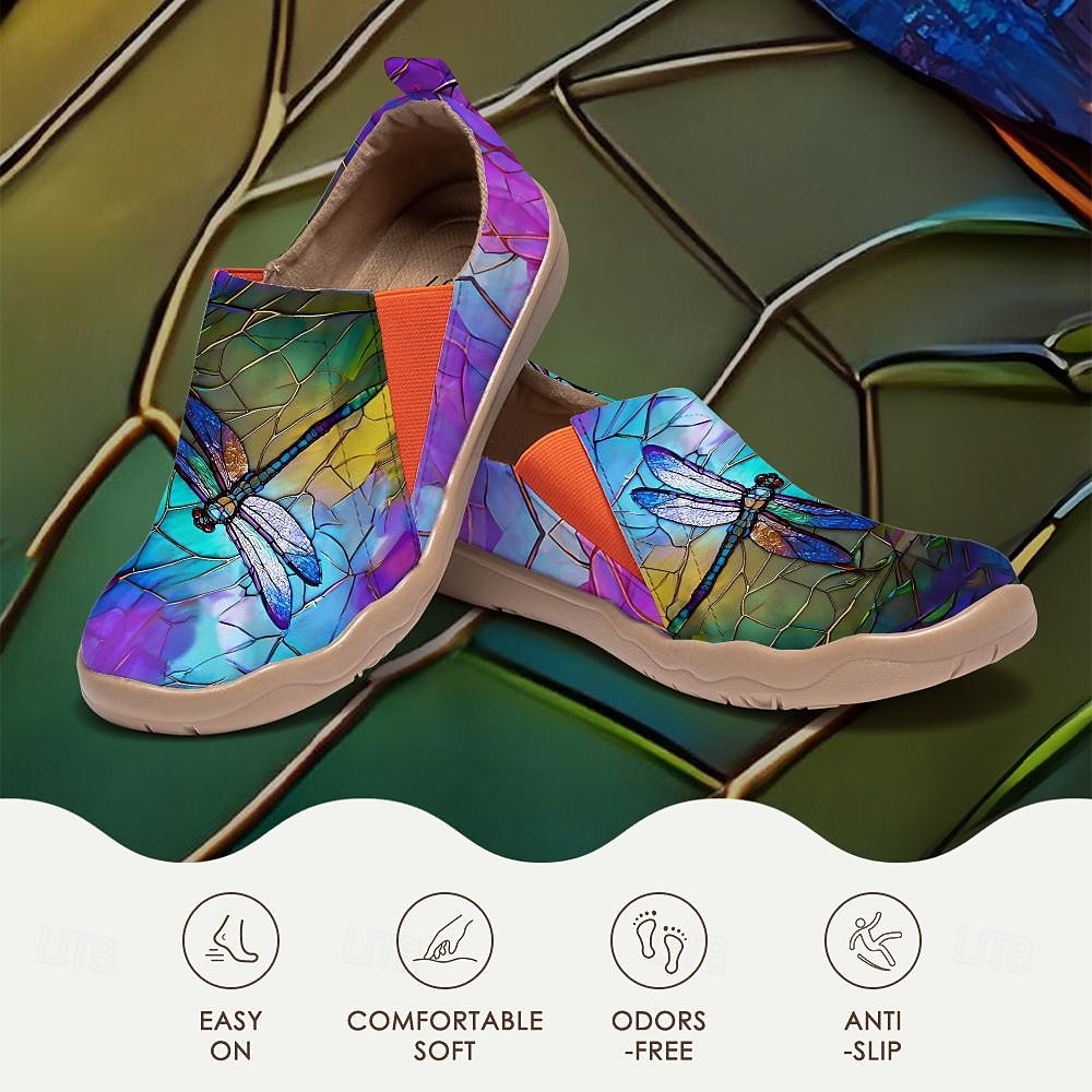 Women's Sneakers Flats Slip-Ons Print Shoes Slip-on Sneakers Daily Travel Painting Insect Flat Heel Vacation Casual Comfort Canvas Loafer Blue 2025 - $42.99 –P1