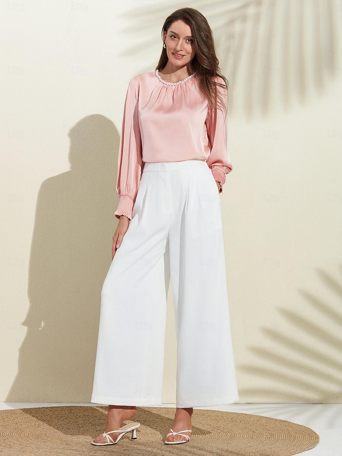 Damen Basic-Hose in Weiß, weites Bein, volle Länge, elastische Taille 2025 - $46.99 –P3
