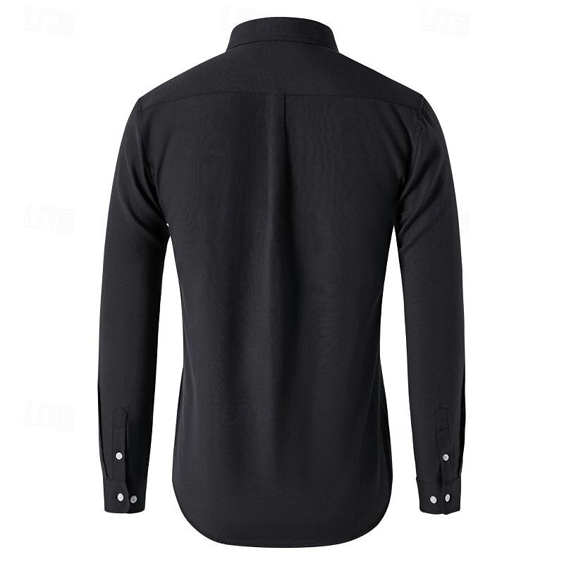 Herr Skjorta Sommarskjorta Knapp upp skjorta Casual skjorta Svart Vit Marinblå Blå Grå Långärmad Slät Knapp ner krage Helgdag Semester Button-Down Kläder Mode Ledigt Bekväm 2025 - $22.99 –P12