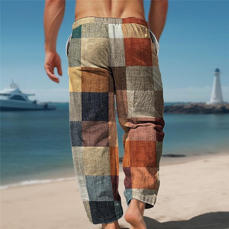 Herr Semester 3D-tryck Hawaiisk Pläd / Rutig Byxor Byxor med raka ben Sidfickor 3D-utskrift Elastisk dragsko-design Medium Midja Utomhus Hawaiisk Helgdag Vår & sommar Alla årstider Slapp form 2025 - $25.99 –P2