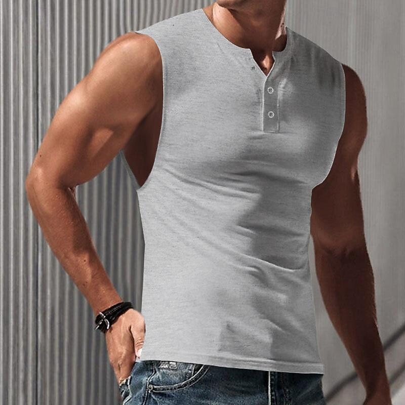 Per uomo Canotta Maglietta smanicata Canottiera Maglietta senza maniche Senza Maniche Henley Primavera & Estate Semplice Moda Designer Essenziale Vacanza Streetwear Uscire Nero Bianco Blu marino del 2025 a $16.49 –P6