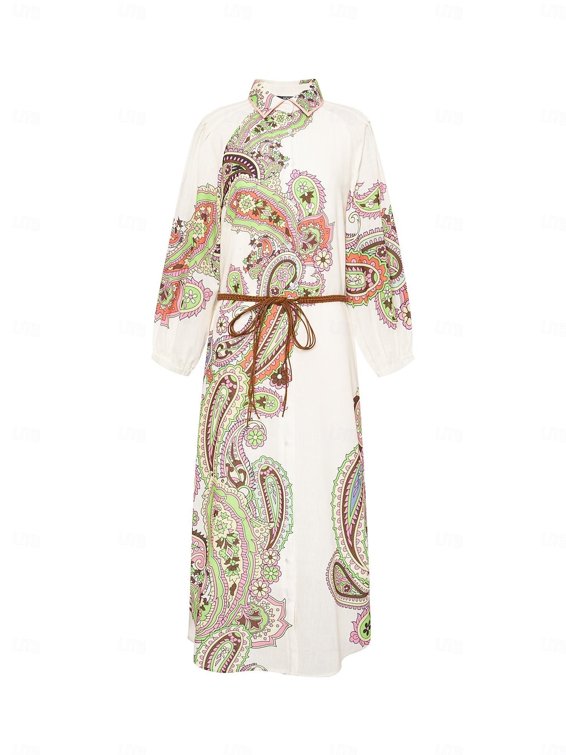 שמלת חולצת מידי בחגורת פייזלי בוהו 2025 - $114.99 –P7