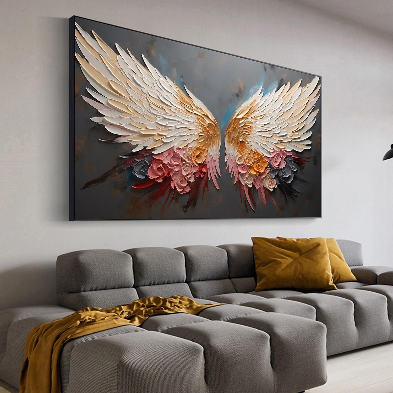 Handmade Original wing Oil Painting On Canvas Wall Art Decor Abstract Minimalist golden Painting for Home Decor With Stretched Frame/Without Inner Frame Painting 2025 - $150.99 –P1