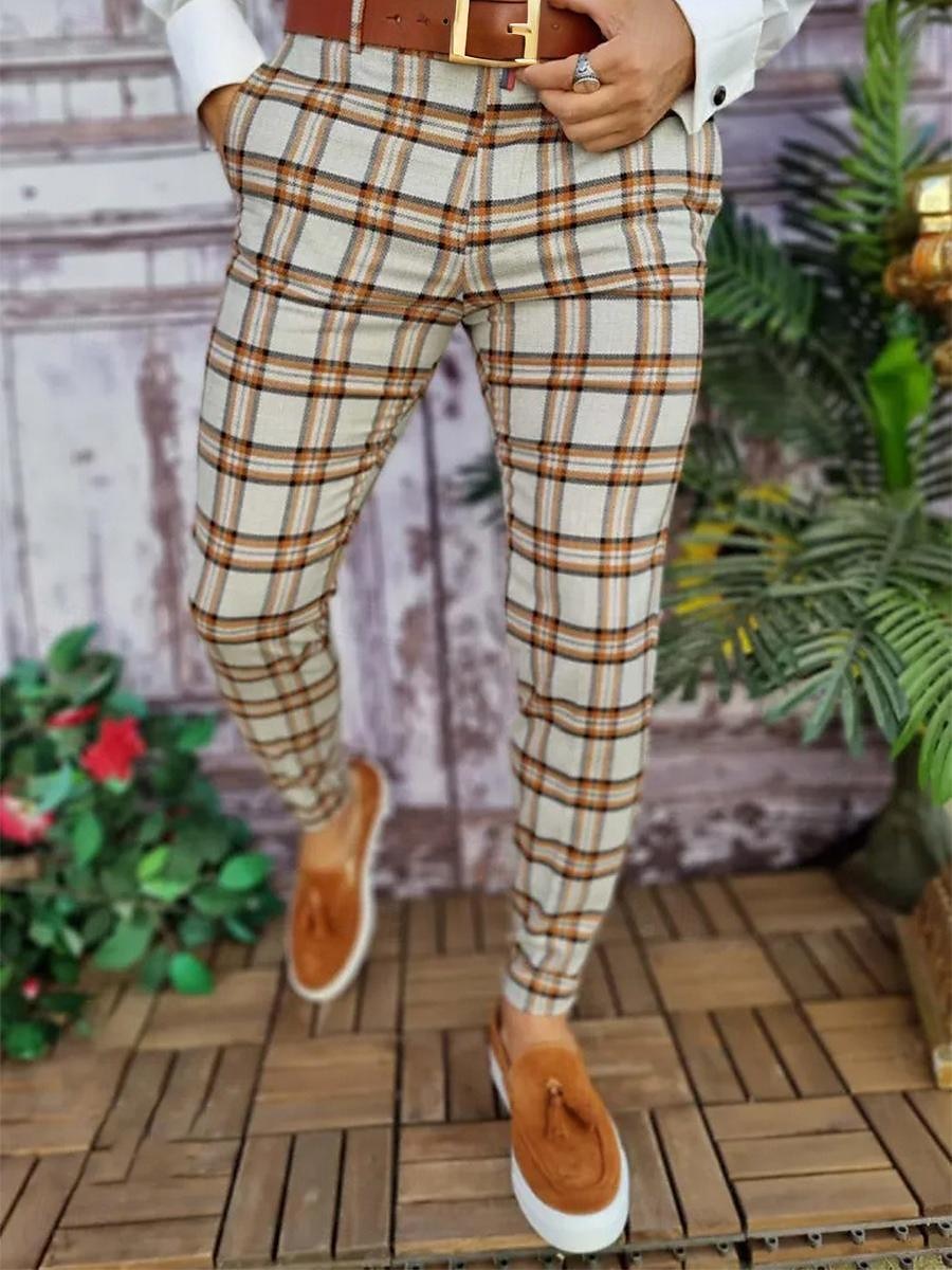 Férfi Nadrág Pamutszövet nadrág Chino nadrág Ceruzanadrág Kockás nadrág Kockás Ránctalanító Üzleti Irodai zsúr Klasszikus Laza elegáns 1 3 2025 - $25.99 –P6
