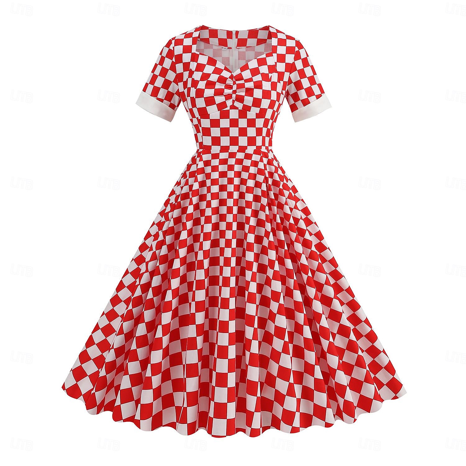 Retro 50. léta Rockabilly Houpací šaty Flare šaty Kostkovaný Dámské předvečer Všech svatých Plesová maškaráda Na den loučení se svobodou nevěsty Dospělí Šaty Šaty pro návrat domů 2025 - $41.99 –P1