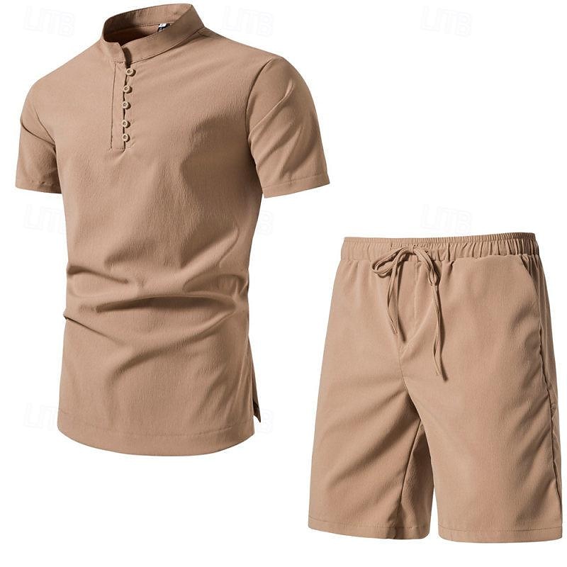 Men's Linen Shorts Summer Shorts Beach Shorts Set Pocket Drawstring Elastic Waist Plain Comfort Breathable Short Vacation Holiday Beach Hawaiian Boho Black White 2025 - $25.99 –P9
