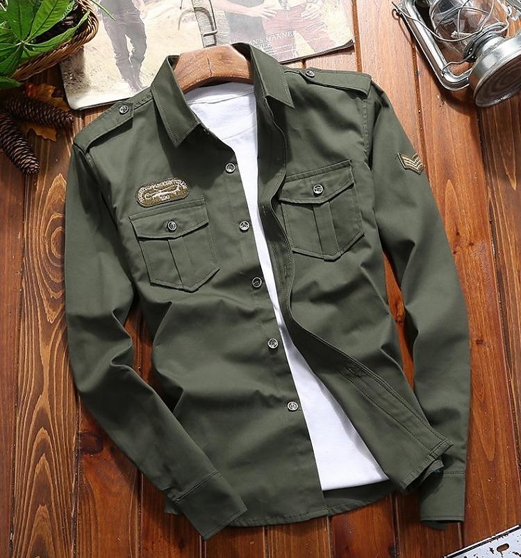 Herren Arbeitshemd Knopfhemd Cargohemd Overshirt Armeegrün Königsblau Khaki Langarm Grafikdrucke Klassischer Kragen Arbeit Campen und Wandern Bestickt Bekleidung 100% Baumwolle Lässig Militär 2025 - $38.99 –P2