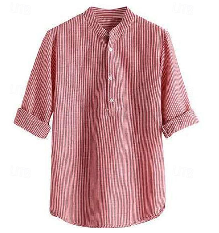 Per uomo Camicia Camicia con colletto cinese Camicia con colletto alla coreana Camicia Estiva Camicia casual Camicia da Spiaggia Nero Blu Rosso Manica Lunga A righe Colletto alla coreana Vacanza Ferie del 2025 a $22.99 –P1